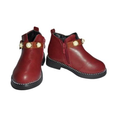 VERINA BABY Variasi Mutiara Sepatu Boot Anak Perempuan - Maroon