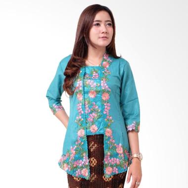 Batik Distro BA9111 Kebaya Wanita Kutu Baru Renda 3/4 - Biru
