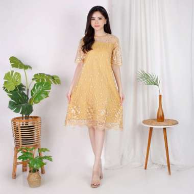 Dress Alea Model Terbaru Brukat Tulle Glitter Tille Premium Brukat Tule Dres Natal Imlek Brokat Gold