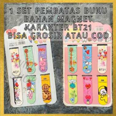 Pembatas Buku MAGNET BT21 BTS 1 papan isi 6 pcs lucu imut COD MAGNETIC BookMark