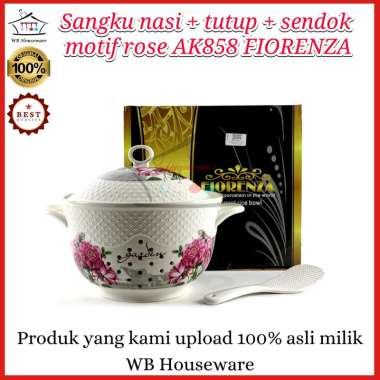 sangku nasi keramik fiorenza dengan tutup motif rose AK-858