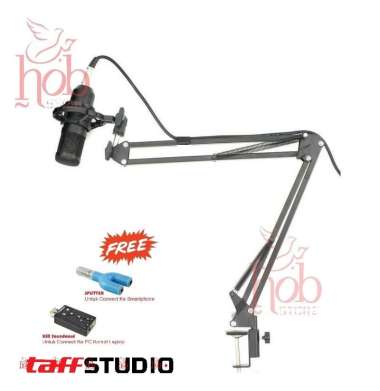 TaffSTUDIO BM800 Microphone Mikrofon BM 800 + Dudukan Bracket Stand Mic Karaoke HitamFULL