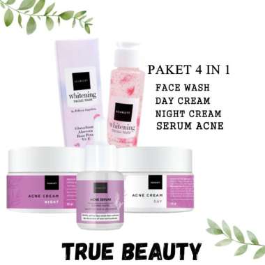 Paket Scarlett Whitening Acne Series 4in1 - Serum+Night Cream+Day Cream+Facial Wash