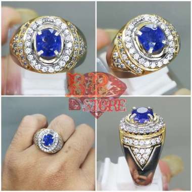 Cincin Batu Permata Blue Safir Selon Asli Biru