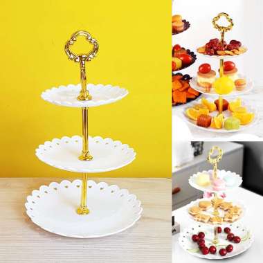 Rak Piring Penyaji Kue Buah - Rak Susun 3 Cake Tier Tempat Kue Pesta