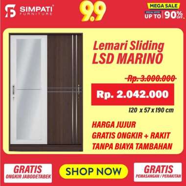 Olympic Lemari Pakaian 2 Pintu Sliding Cermin LSD MARINO