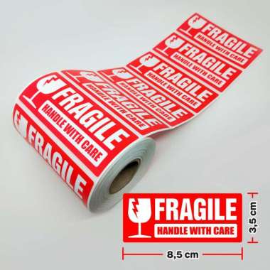 Stiker Label Fragile Handle with Care Stiker Awas Pecah Hati-hati 8,5 x 3,5 cm (1 roll/ 500 pcs) Fra