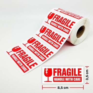 Stiker Label Fragile Handle with Care Stiker Awas Pecah Hati-hati 8,5 x 3,5 cm (1 roll/ 500 pcs) Fra