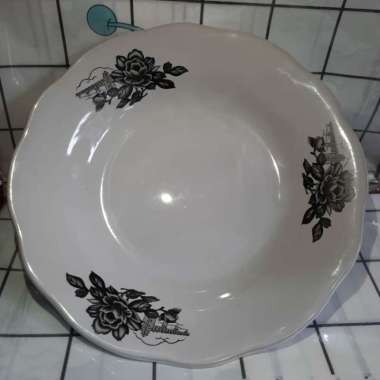 Piring keramik makan motif kembang tebal 9 inch