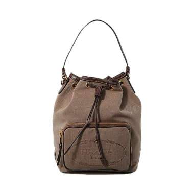 Prada Jacquard Canvas Duet Shoulder Bag Natural Brown