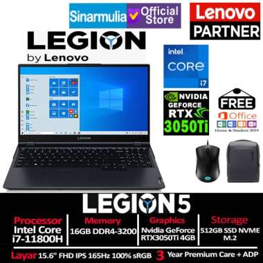 harga Lenovo Legion 5i i7-11800H RTX3050Ti 512GB SSD 16GB 165Hz 100% sRGB Stormy Grey Blibli.com