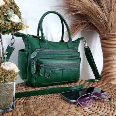 Tas Kulit Wanita Selempang Warna Merah Bahan Kulit Sapi Premium Asli Garut Hijau