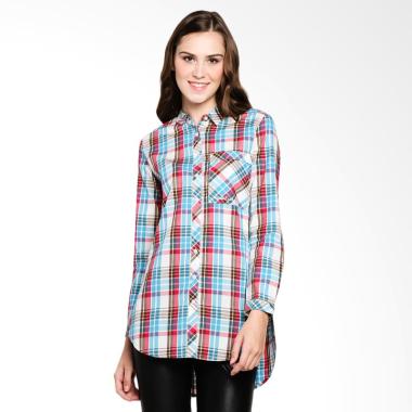 Heath Woven Motif Long Shirt Kemeja Wanita - Red Tosca