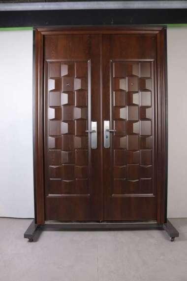 Pintu Baja Fortress JBS Prime Double Utama Rumah Motif Kotak Balok Rubik Coklat