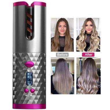 Wireless Auto Curler Display LCD - Catok Curly Model Otomatis Rechargable Tanpa Kabel Dan Catokan Di