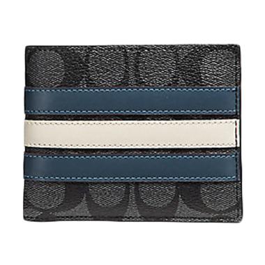 Coach Compact ID Signature Varsity Stripe Wallet Dompet Pria - Black