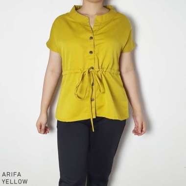 Evercloth Arifa Atasan Wanita Blouse Wanita Baju Lengan Pendek Wanita YELLOW