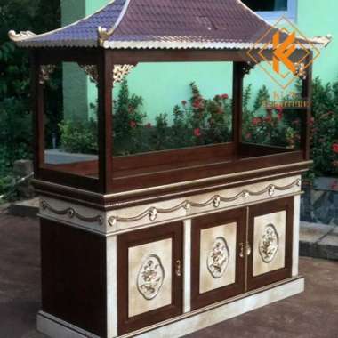 bufet aquarium arwana jati model joglo sudah termasuk kaca