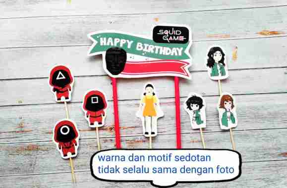 satu set cake topper toper hiasan kue ulang tahun karakter squid game SQUID GAME campur