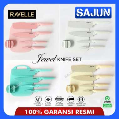 RAVELLE Jewel Knife Set 6 in 1 Non Stick Diamond Knife Baby Pink