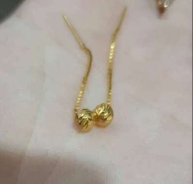 Anting jarum model bulat bola elegant emas asli