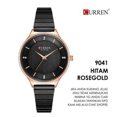 CURREN 9041 Jam Tangan Wanita Analog Stainless Steel Adjustable Clasp Hitam Rosegold