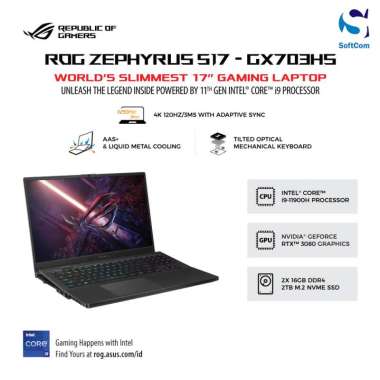Asus ROG Zephyrus S17 GX703HS-I938G6T-O Laptop Gaming [Core i9-11900H/32GB/2TB SSD/VGA 16GB/17.3″/Win 10 Home+OHS 2019] Off Black