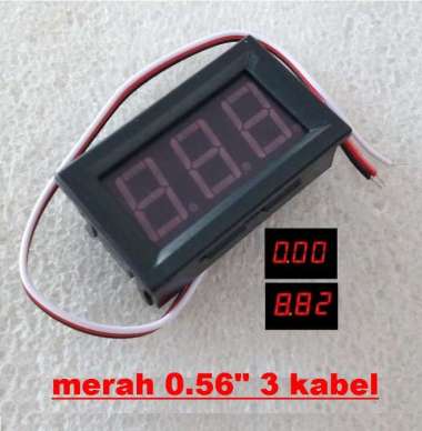 Voltmeter Digital 3 Kabel 0.56 Inch Merah