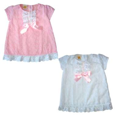 PLEU Dress Brokat Katun Pita Baju Dress Anak Perempuan 3 Tahun Pink