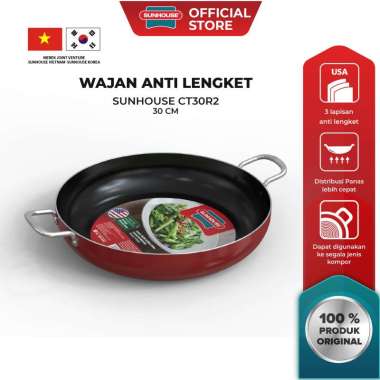 Sunhouse CT30R2 Wajan Penggorengan Anti Lengket 30 cm Hitam Merah