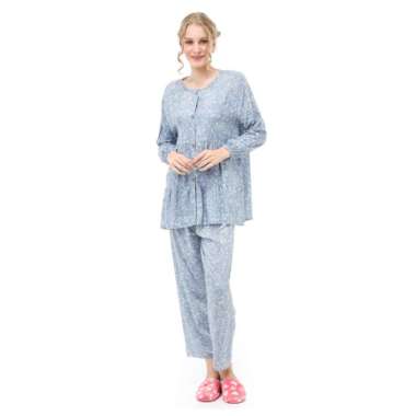 Hamlin Vance Piyama One Set Baju Tidur Wanita Tenia Lengan Panjang Material Rayon ORIGINAL - Blue Bl