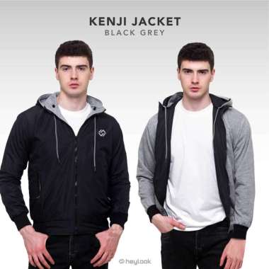HEYLOOK Official - Jaket Parasut Pria Bolak Balik Jaket Kenji Motor Pria Hodie Bisa Dilepas Black Gr