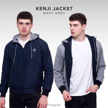 HEYLOOK Official - Jaket Parasut Pria Bolak Balik Jaket Kenji Motor Pria Hodie Bisa Dilepas Navy Gre