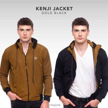 HEYLOOK Official - Jaket Parasut Pria Bolak Balik Jaket Kenji Motor Pria Hodie Bisa Dilepas Gold Bla