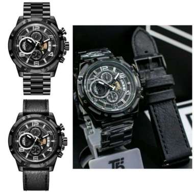 ORIGINAL T5 H3706 jam tangan pria original strap rantai free tali kulit T5 H 3706 Hitam