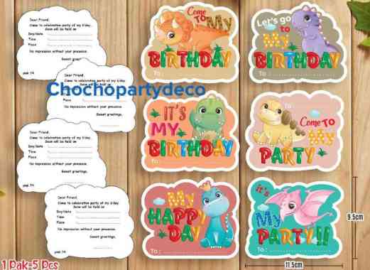 (5pc) Kartu undangan dino ymk - undangan ultah dino undangan karakter dino