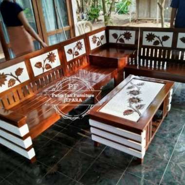 Promo Murah Mebel Jepara Meja & Kursi Sudut Jati Ukir Finishing