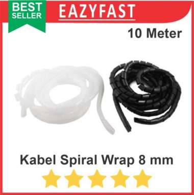 Cable Kabel Spiral 8mm Selang Gulung Pelindung Wrap Band Hitam Putih Putih