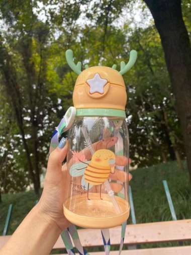 ONE-C302 Botol Air Minum Anak Sedotan 610ml Model Tanduk Rusa Lucu - Botol Minum Anak BPA FREE Food
