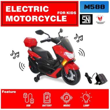 Mainan Motor listrik anak Cowok aki NMAX PMB RAID M588 3 4 5 6 tahun Putih