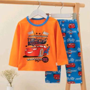 SETELAN BAJU TIDUR PIYAMA IMPORT LONGSLEEVES ANAK LAKI COWOK MOTIF CARS ORANGE MCQUEEN LARISWEAR 1-2