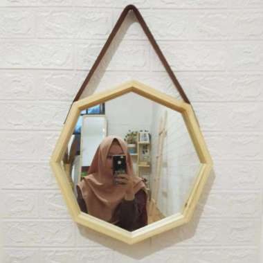 Octagonal Mirror / Oktagonal Mirror / Cermin Oktagonal Gantung Kayu Jati Belanda / Cermin Aesthetic