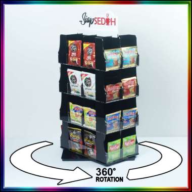 Rak Akrilik Kopi Display Siap Seduh Pedestal Rotate Putar Large Hitam