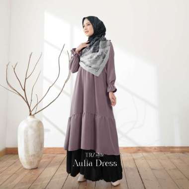 Midi Dress Aulia Rose Purple TRZ/Dress Only/Midi Dress Ruffle/Tunik Susun/Kerah Ruffle