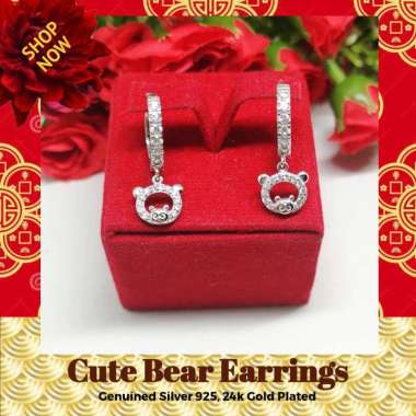 BCA279 PERHIASAN ANTING BERUANG CUTE BEAR PERAK SILVER 925 LAPIS EMAS ASLI ORIGINAL