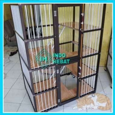 Kandang Kucing 2 Pintu 2 Kamar Bahan Aluminium