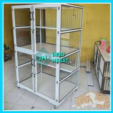 Kandang Kucing 2 Kamar Tingkat 4 Pintu Minimalis Bahan Aluminium