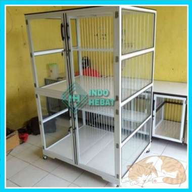 Kandang Kucing Almunium Pintu 4 Kaca 2 Tingkat 2 Kamar Besar