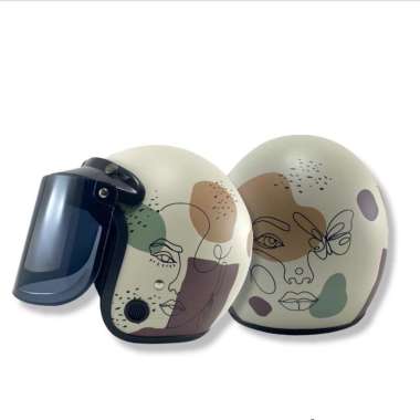 Helm Bogo Retro Mamasista + Kaca Datar (Helm Wanita) Semua Ukuran Cream