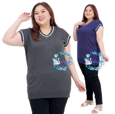 Rompi Korea Wanita Big Size 3XL LD 130 cm Nathaniya Jumbo Size - Swan Fashion XXXL Navy